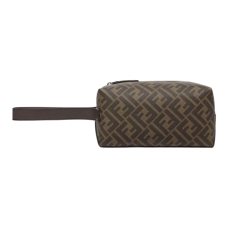 FENDI FF Cotton Makeup Bag Men's Brown-0