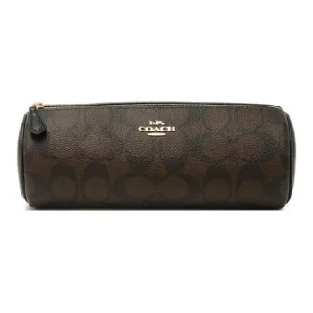 COACH Makeup Brush Holder PVC Clutch Medium Size Women's Dark Brown
