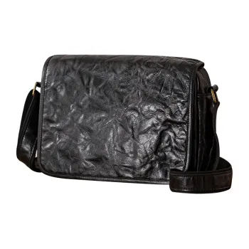 Back Step Top Grain Cow Leather Messenger Bag, Shoulder Bag, Crossbody Bag Men's Black