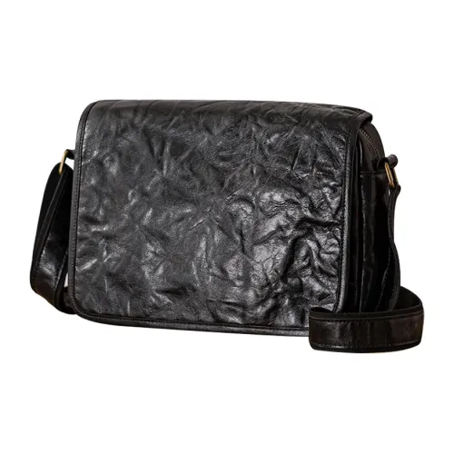 Back Step Top Grain Cow Leather Messenger Bag, Shoulder Bag, Crossbody Bag Men's Black