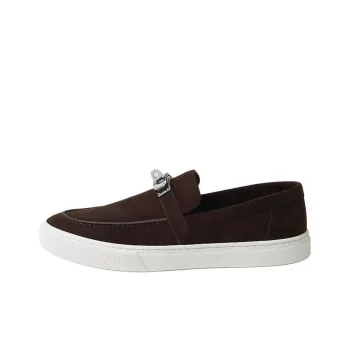 HERMES Game Loafers Men's Red Brown