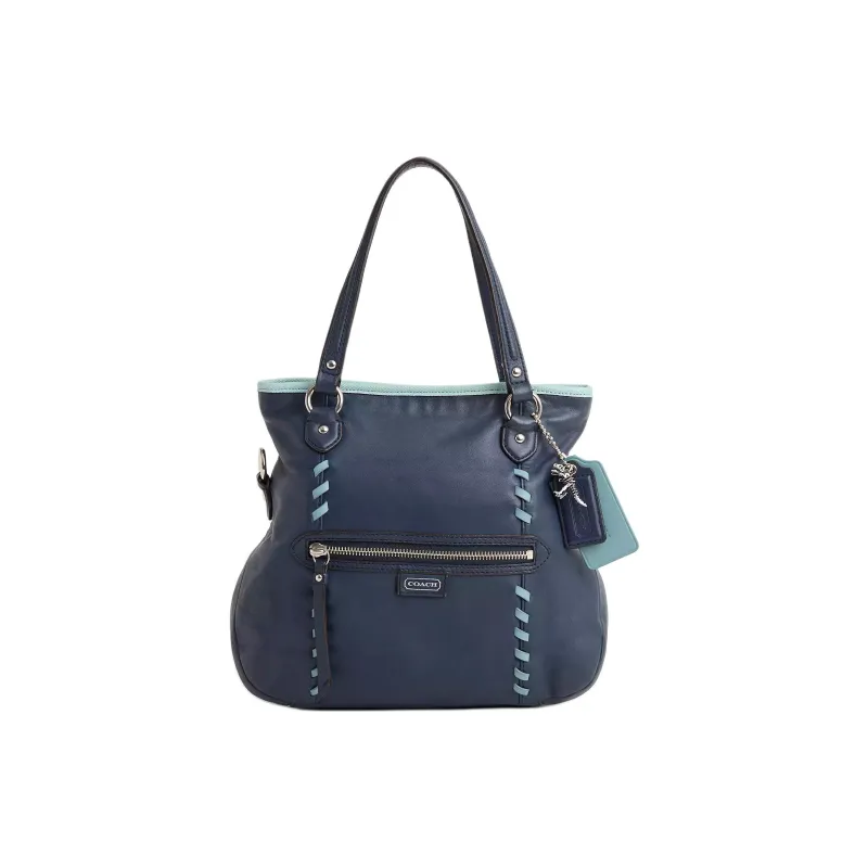 COACH Mia Leather Shoulder Bag Large Size Women's Silver & Midnight Navy-0