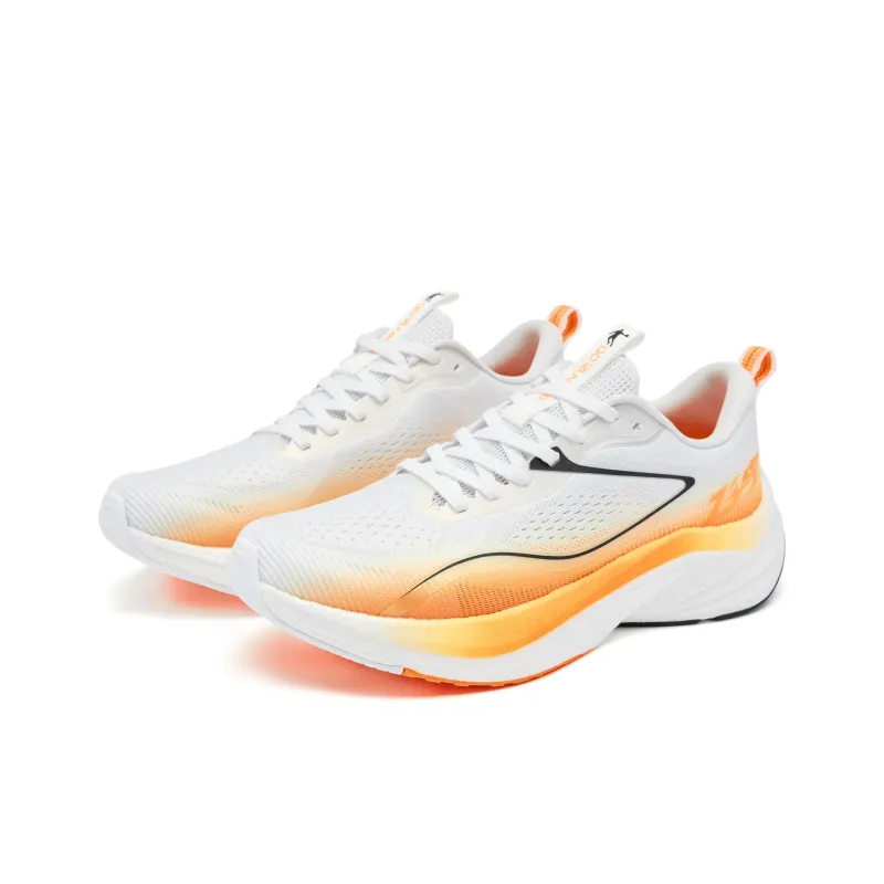 QIAODAN Cushioned Slip Resistant Abrasion Resistant Low Top Casual Running Shoes Men's White Orange Black-2
