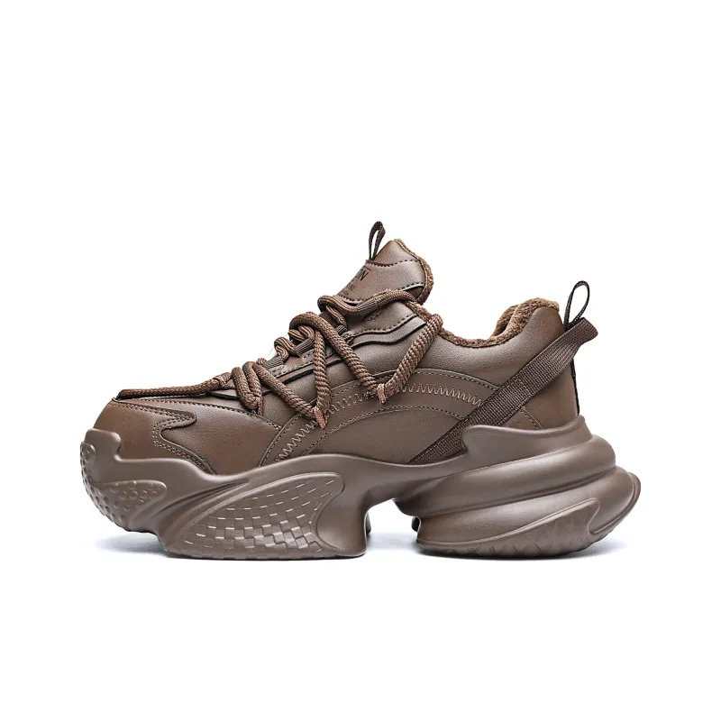 ORD Anti-Slip Wear-Resistant Breathable Height Increasing Low-Top Chunky Sneakers Unisex Brown-3