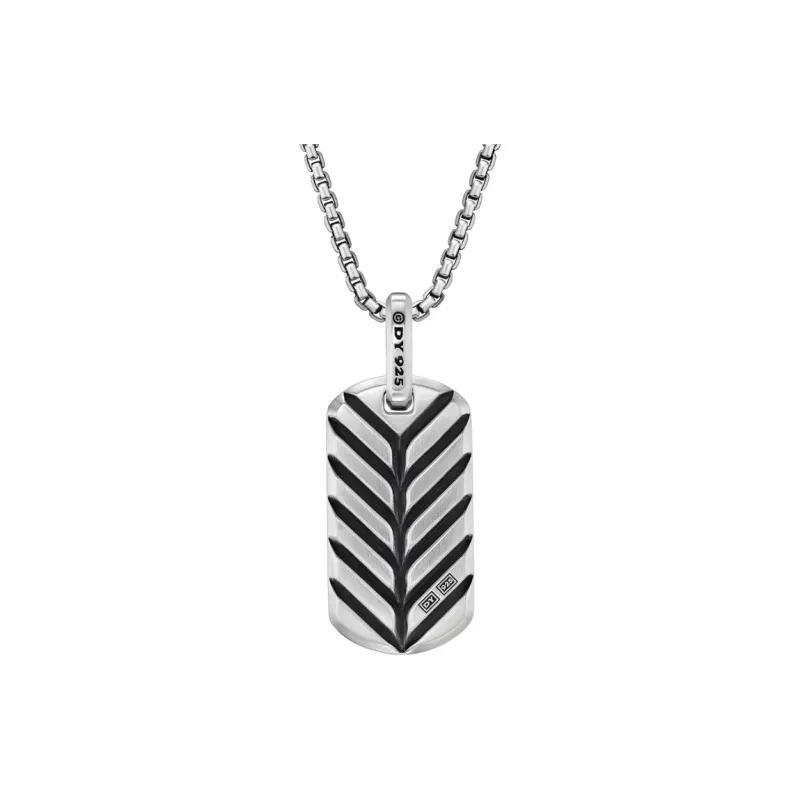 David Yurman Sterling Silver Chevron Malachite Tag 27mm-1