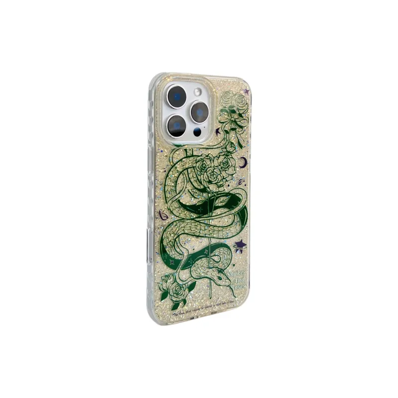 Wei Xin Acrylic Material Glittery Snake Green Pink Phone Cases Compatible With IPhone 16/15 Pro Max/Apple 13/14 Pro/Max-5