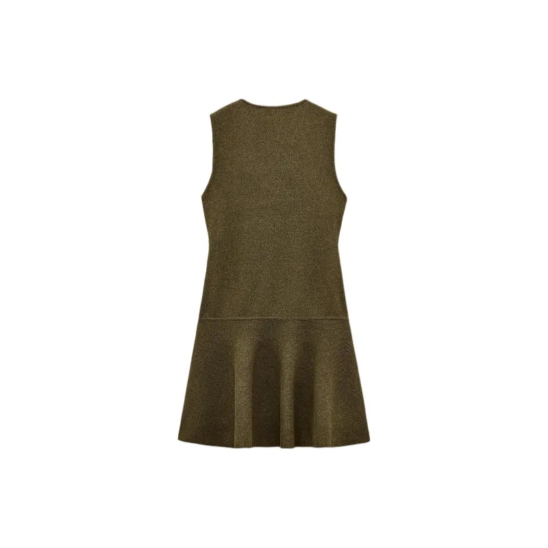 ZARA Sleeveless Dress Women's Olive Green-1