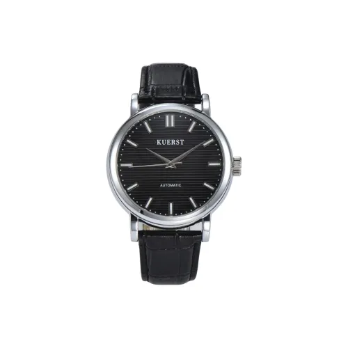 KUERST Automatic Mechanical Movement Cow Leather Strap Watch Men's Watches Black Dial