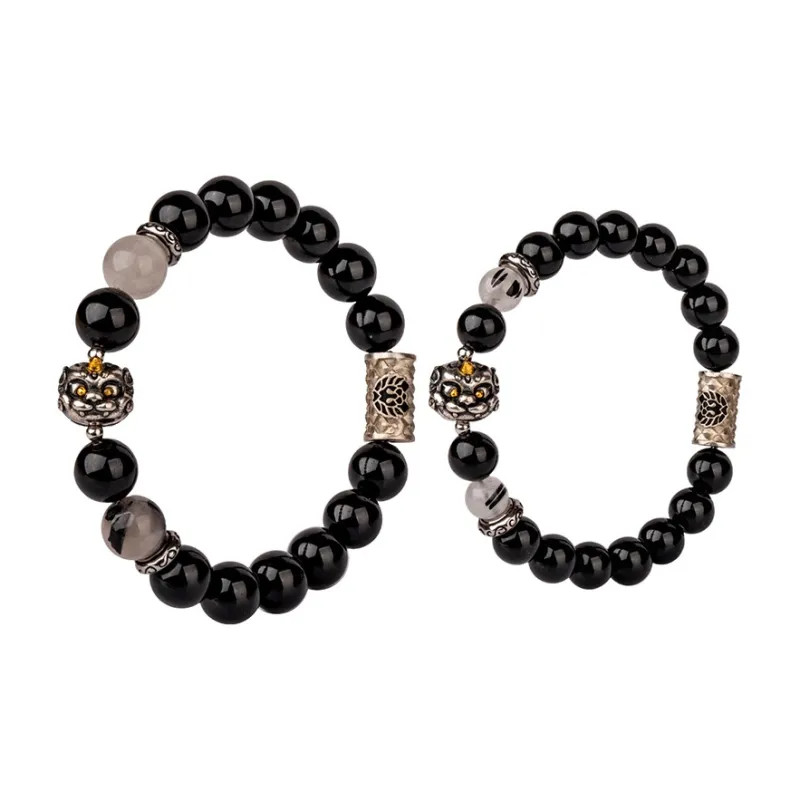 Rastaclat Obsidian Small Lion Chinese Style Beaded Bracelet Unisex-4