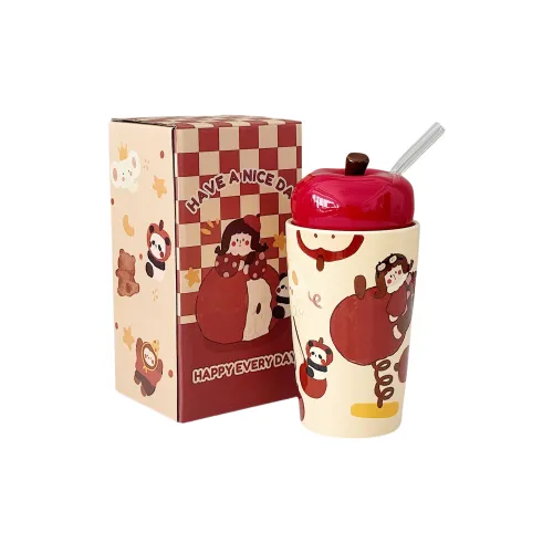 Taiwan Dignity Apple Mug With Glass Straw Ceramic 400ML
