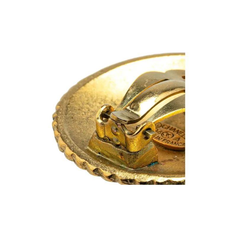 CHANEL 1994 Plated Logo Engraved Button Clip On Earrings Costume Earrings-2