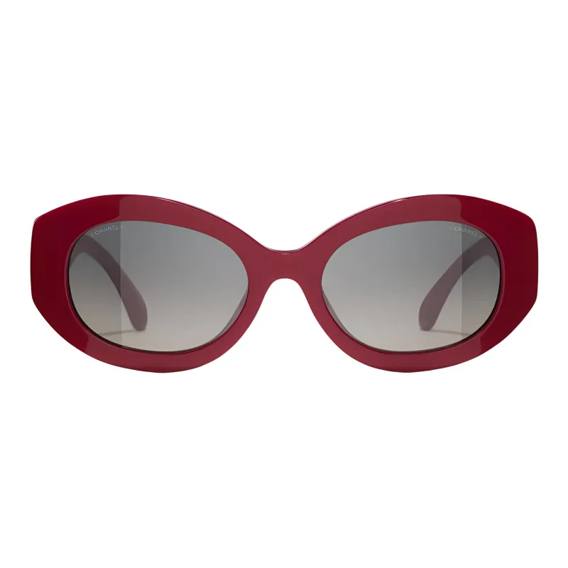 CHANEL Nylon Acetate Irregular Shape Sunglasses Women's Red-1