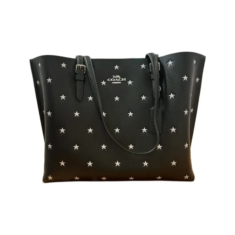COACH Mollie Double Sided Leather Tote Bag, Shopping Bag, Shoulder Bag, Handbag Tubas Women's Black-1