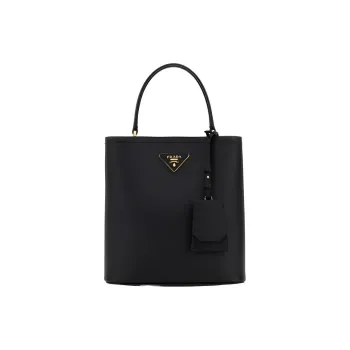 PRADA Panier Leather Shoulder Bag, Crossbody Bag, Handbag Medium Size Women's Black