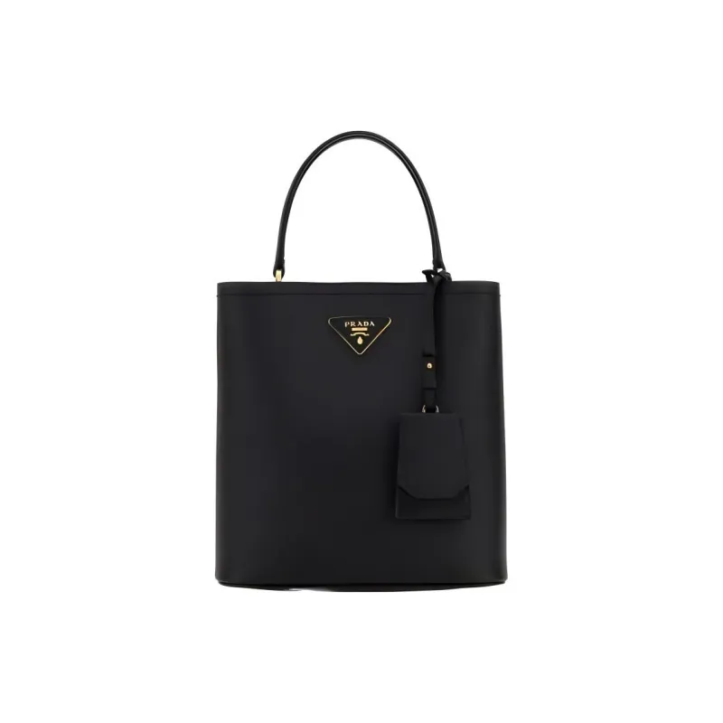 PRADA Panier Leather Shoulder Bag, Crossbody Bag, Handbag Medium Size Women's Black-0