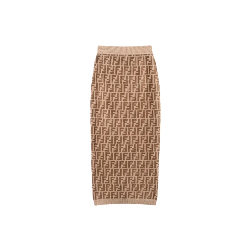 FENDI FW22 Casual Long Skirts Women's Brown-1