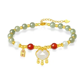 Artisan Lock Heart Jade Hetian Jade Bracelets Green Jade Unisex