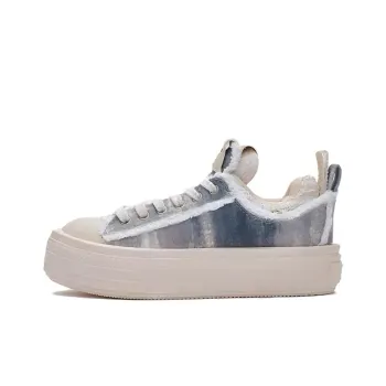 FORESHADOW Anti Slip And Wear Resistant Height Increasing Low Top Canvas Shoes Unisex Beige Blue