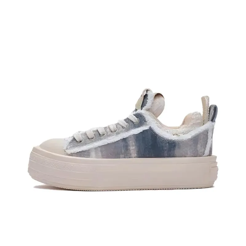 FORESHADOW Anti-Slip And Wear-Resistant Height Increasing Low-Top Canvas Shoes Unisex Beige Blue-0