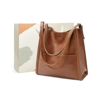 15 MINS Synthetic Leather Tote Shoulder Bag Regular Women's Vegetable Tanned Brown