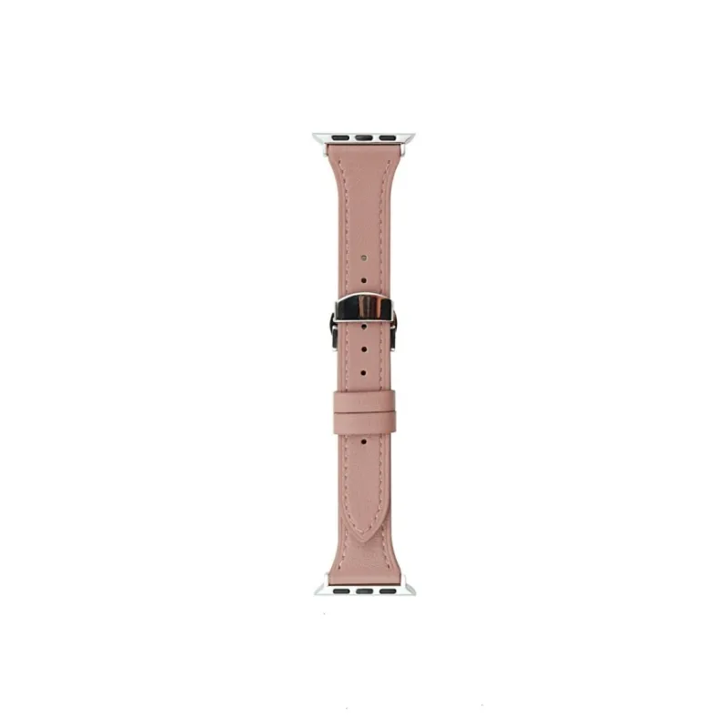 CHRROTA New T-Strap Slim Waist Butterfly Clasp Leather Strap Compatible Apple Watch Iwatch 10/9 Watch Strap-4
