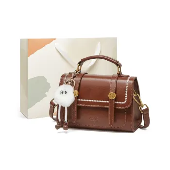 15 MINS Cow Leather Patchwork Synthetic Leather Crossbody Bag Handbag Satchel Bag Regular Women's Coffee