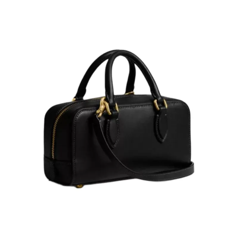 COACH Bowery Glove Tanning Shoulder Bag, Crossbody Bag, Handbag Medium Size Women's Brass & Black-1