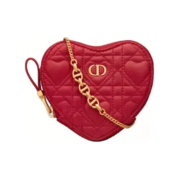 DIOR Caro Cow Leather Handheld Shoulder Bag, Crossbody Bag Women's Silver Lotus Red