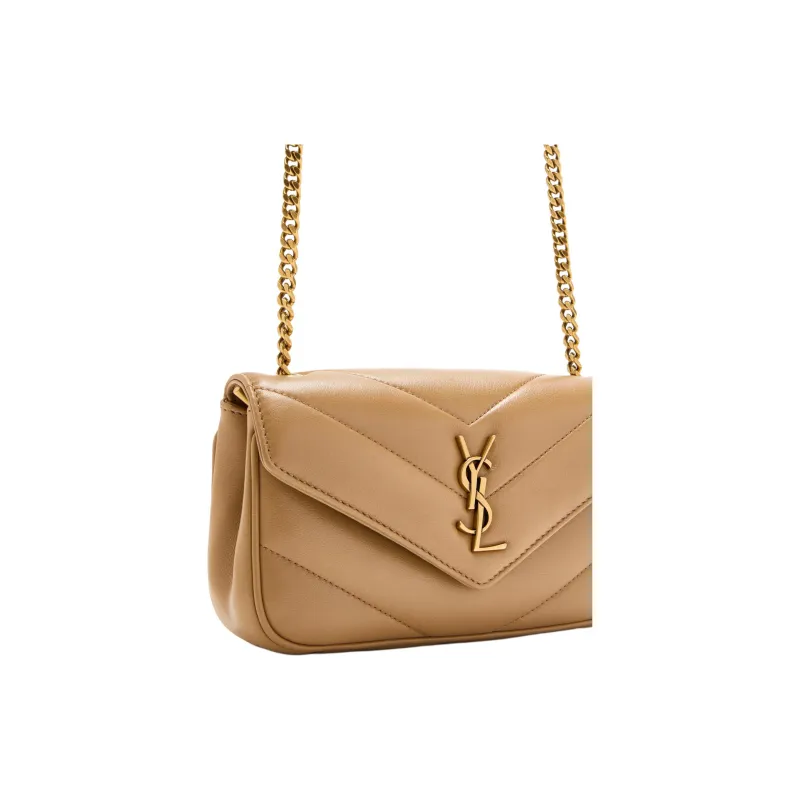 SAINT LAURENT Leather Shoulder Bag Mini Women's Beige-2