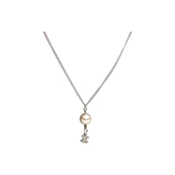CHANEL 2007 Faux Pearl Cc Rhinestones Pendant Costume Necklace