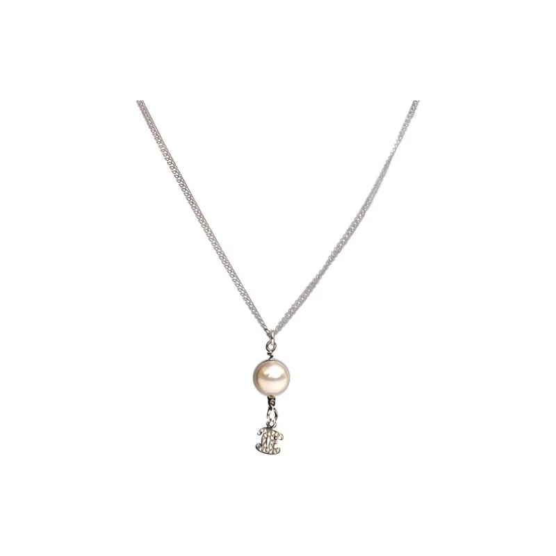 CHANEL 2007 Faux Pearl Cc Rhinestones Pendant Costume Necklace-0