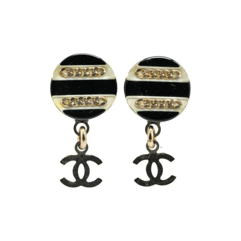 CHANEL 2006 Resin Cc Chain Drop Push Back Costume Earrings-0