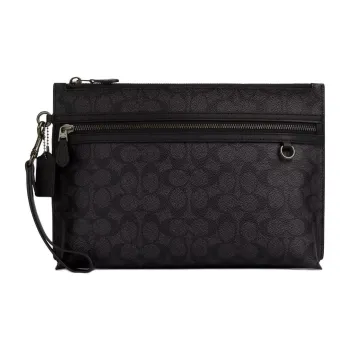 COACH Coated Canvas Clutch Large Size Unisex Black