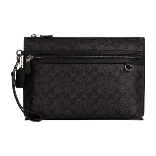 COACH Coated Canvas Clutch Large Size Unisex Black