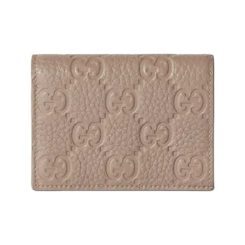 GUCCI GG Emblem Leather Wallet Mini Women's Taupe