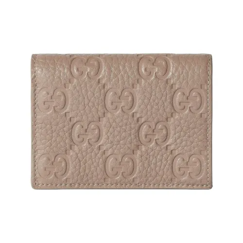 GUCCI GG Emblem Leather Wallet Mini Women's Taupe