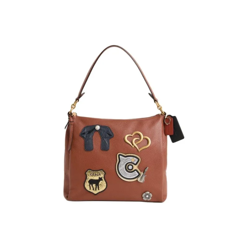 COACH Shay Leather Shoulder Bag Large Size Women's Brown-0