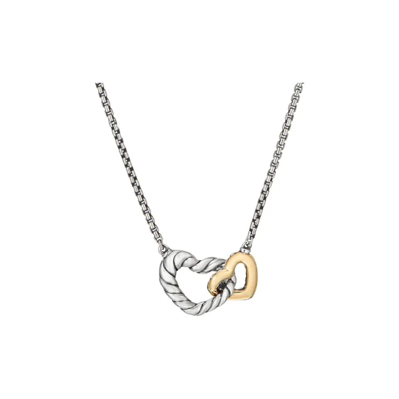 David Yurman 18kt Yellow Gold And Sterling Silver Cable Collectibles Interlocking Heart Necklace 16.4mm-1