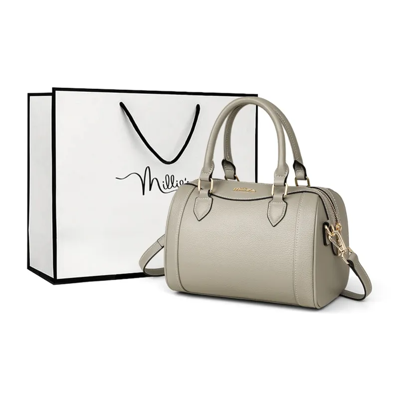 MILLIE'S Cow Leather With Synthetic Leather Handbag, Shoulder Bag, Boston Bag Regular Women's Black/Gray-8