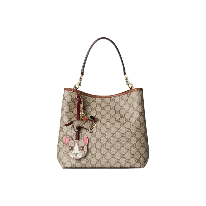GUCCI GG Emblem GG Monogram Coated Fabric Shoulder Bag, Crossbody Bag, Handbag Trumpets Women's Beige & Dark Brown-2