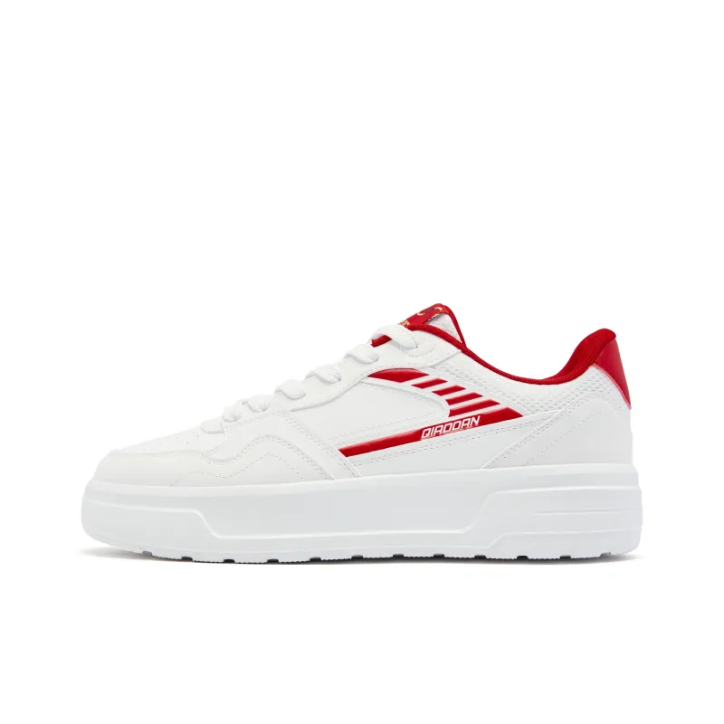 QIAODAN Height Increasing Wear Resistant Breathable Slip Resistant Low Top Skateboard Shoes Men's White Red-0