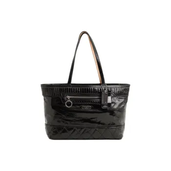 COACH Patent Leather Tote Bag Shopping Bag Handbag Large Size Women's Black