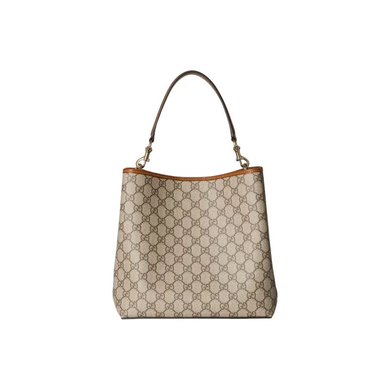 GUCCI GG Emblem GG Monogram Coated Fabric Shoulder Bag, Crossbody Bag, Handbag Trumpets Women's Beige & Dark Brown-5