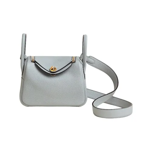 HERMES Lindy Clemence Leather Shoulder Bag Crossbody Bag Mini Women's 8U Bleu Glacier Glacier Blue