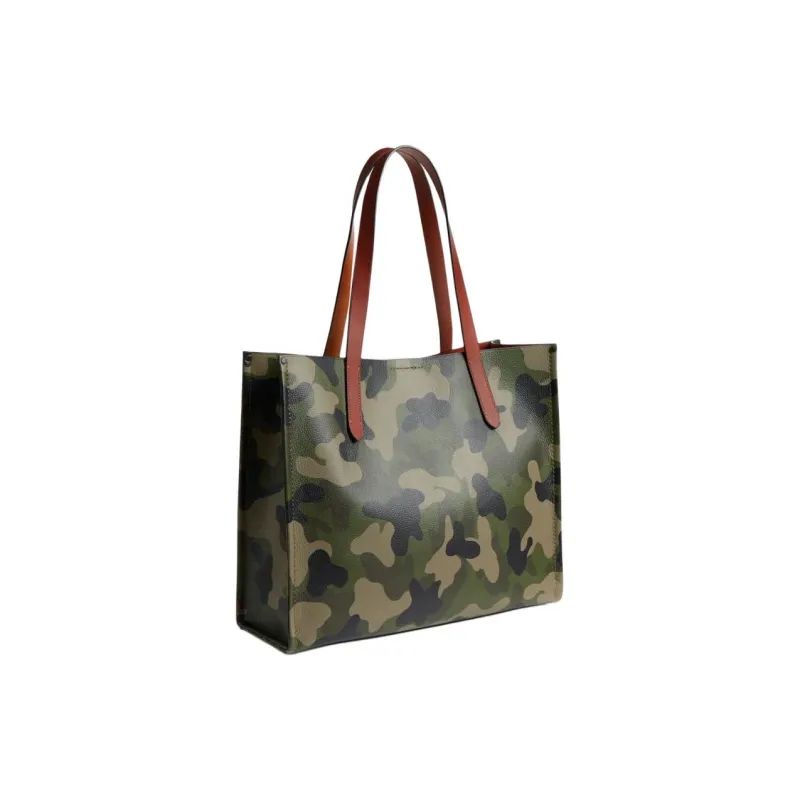COACH Relay Leather Handbag Large Size Unisex Camouflage Green-1