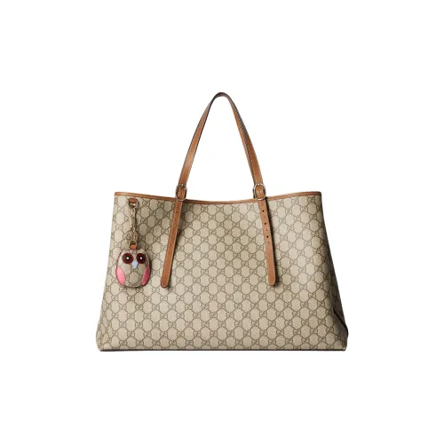 GUCCI GG Emblem Coated Fabrics Tote Bag Shopping Bag One Shoulder Shoulder Bag Large Size Women's Beige & Dark Brown