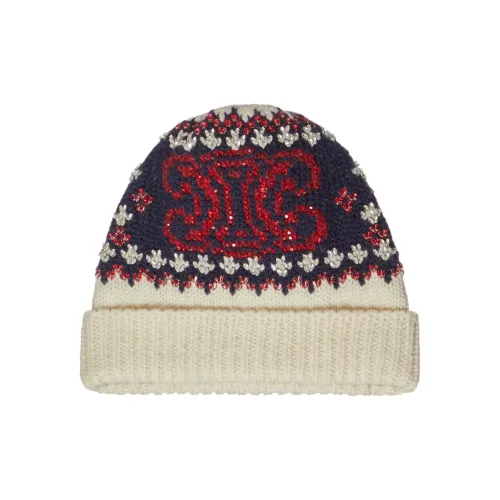 CELINE Embroidered Beanie In Fair Isle Wool
