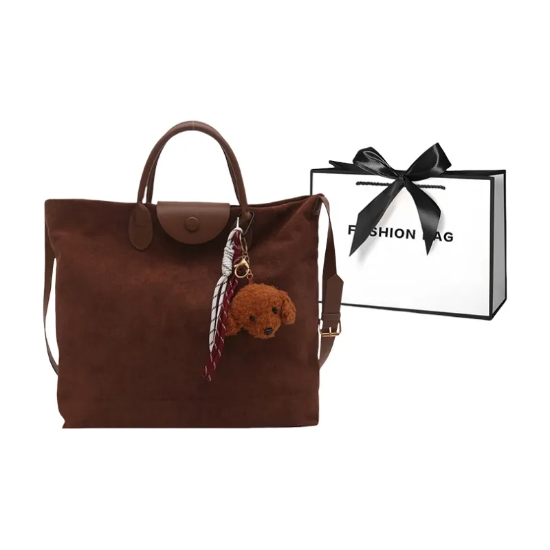 LETOO Suede Handbag Regular Women's Brown Khaki Coffee-11