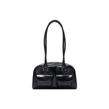 Stand Oil Vegan Leather Bowling Bag, Handbag, Shoulder Bag Regular Women's Black