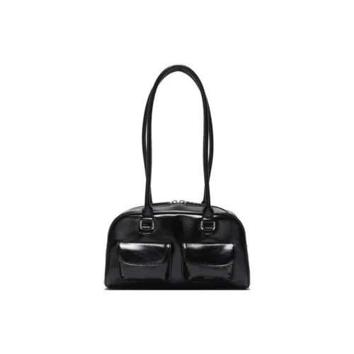 Stand Oil Vegan Leather Bowling Bag, Handbag, Shoulder Bag Regular Women's Black